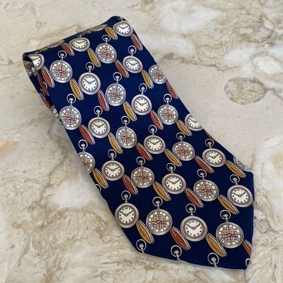 Burberry’s of London Clocks Nova Check Print 100% Silk Tie - Picture 7 of 13